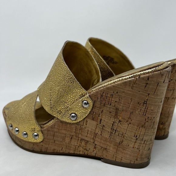 Nine West Open Toe Gold Strap NW Jaimy Wedge Heels Womens Size 8.5 M - Picture 6 of 12